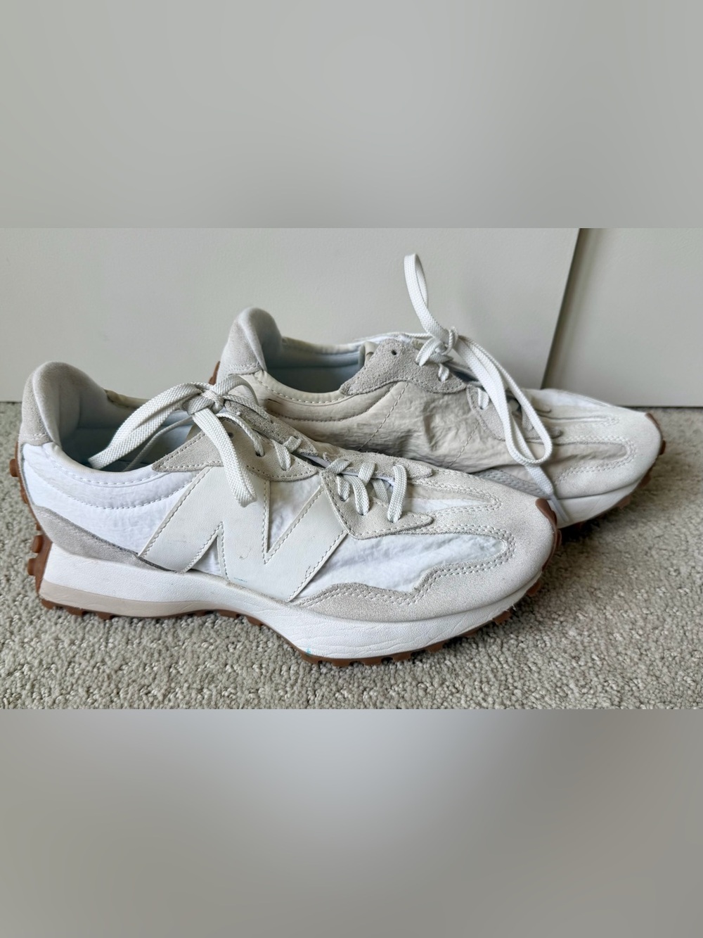 New Balance White & Tan Retro-Style Running Sneakers